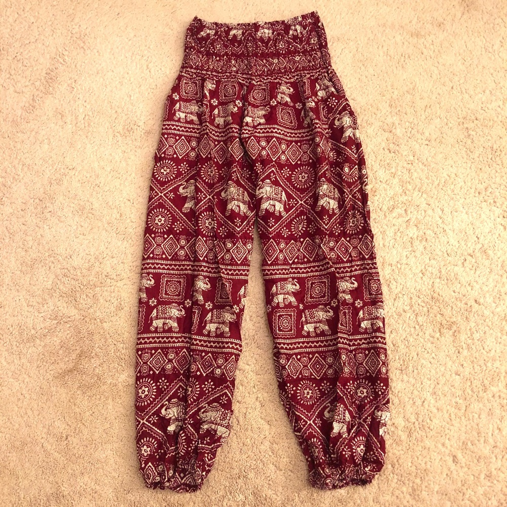 Maroon elephant flowey jogger pants